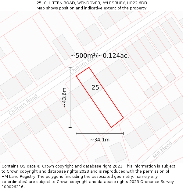 25, CHILTERN ROAD, WENDOVER, AYLESBURY, HP22 6DB: Plot and title map