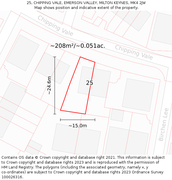 25, CHIPPING VALE, EMERSON VALLEY, MILTON KEYNES, MK4 2JW: Plot and title map