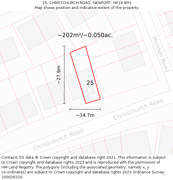 25, CHRISTCHURCH ROAD, NEWPORT, NP19 8FN: Plot and title map