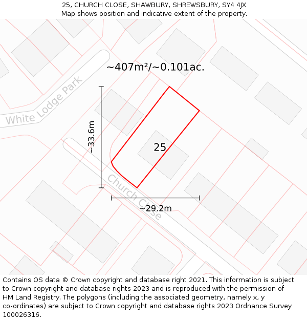 25, CHURCH CLOSE, SHAWBURY, SHREWSBURY, SY4 4JX: Plot and title map