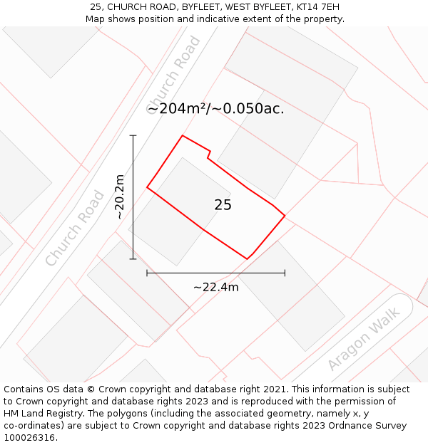 25, CHURCH ROAD, BYFLEET, WEST BYFLEET, KT14 7EH: Plot and title map