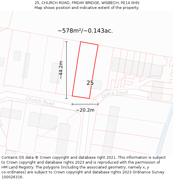 25, CHURCH ROAD, FRIDAY BRIDGE, WISBECH, PE14 0HN: Plot and title map