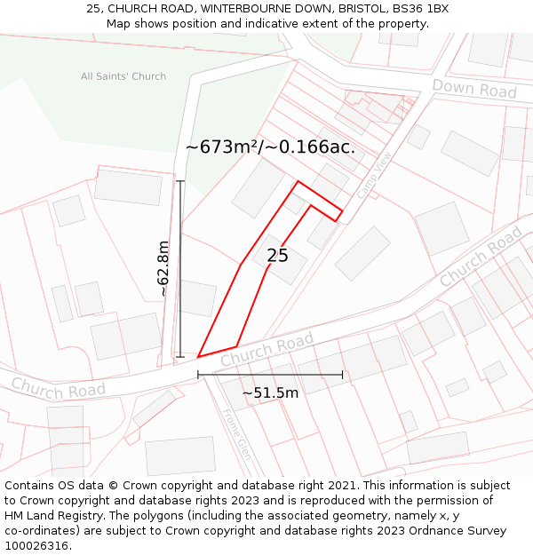 25, CHURCH ROAD, WINTERBOURNE DOWN, BRISTOL, BS36 1BX: Plot and title map