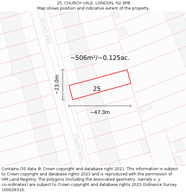 25, CHURCH VALE, LONDON, N2 9PB: Plot and title map