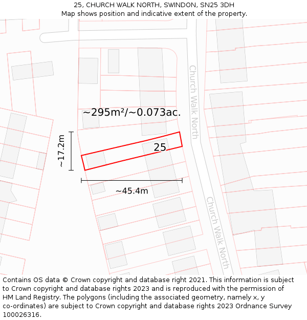 25, CHURCH WALK NORTH, SWINDON, SN25 3DH: Plot and title map
