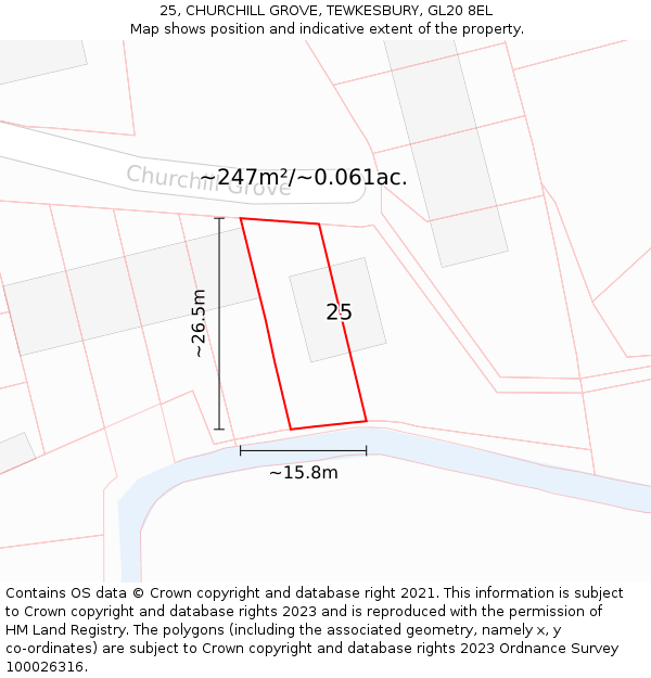 25, CHURCHILL GROVE, TEWKESBURY, GL20 8EL: Plot and title map