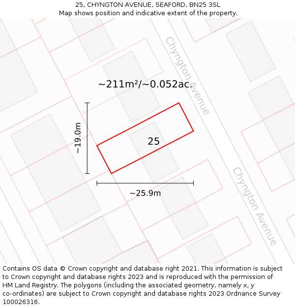 25, CHYNGTON AVENUE, SEAFORD, BN25 3SL: Plot and title map
