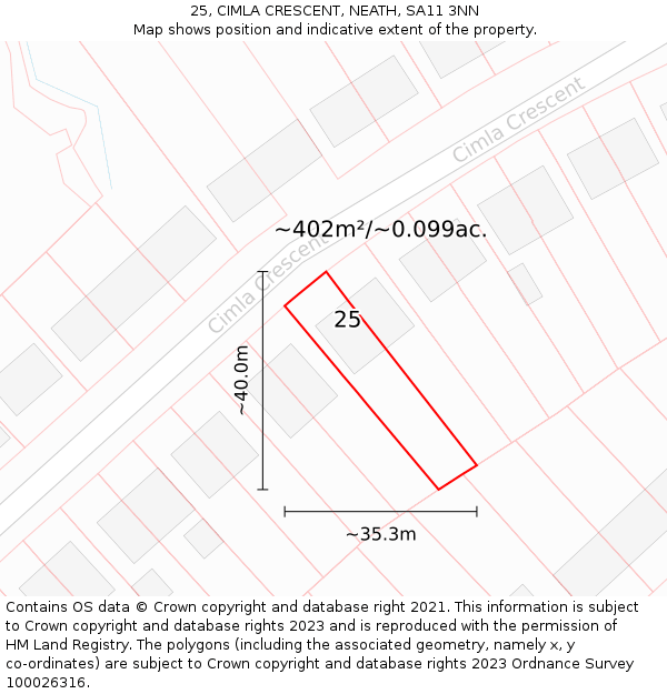 25, CIMLA CRESCENT, NEATH, SA11 3NN: Plot and title map
