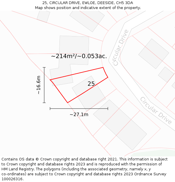 25, CIRCULAR DRIVE, EWLOE, DEESIDE, CH5 3DA: Plot and title map