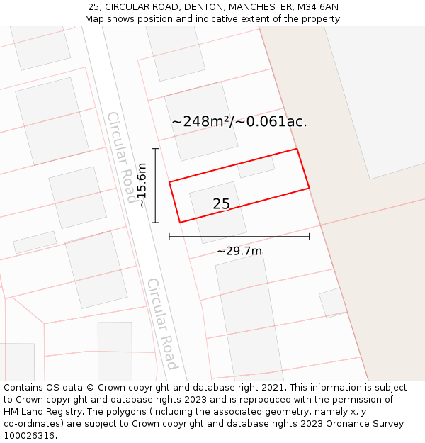 25, CIRCULAR ROAD, DENTON, MANCHESTER, M34 6AN: Plot and title map