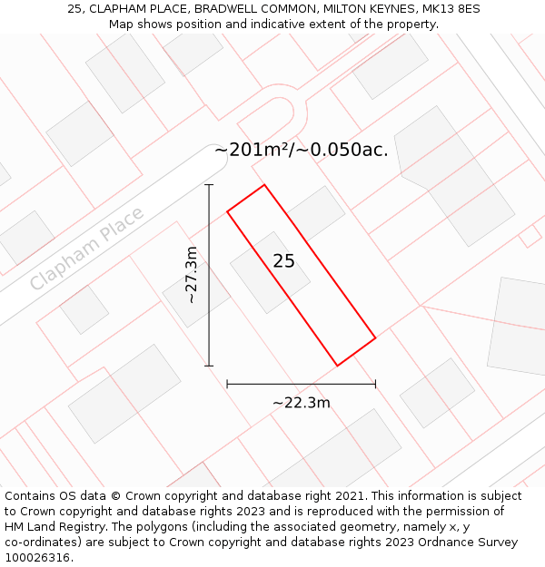 25, CLAPHAM PLACE, BRADWELL COMMON, MILTON KEYNES, MK13 8ES: Plot and title map