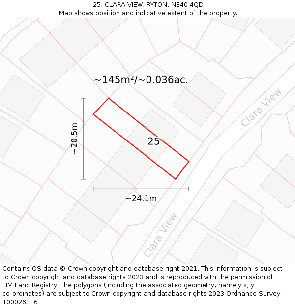 25, CLARA VIEW, RYTON, NE40 4QD: Plot and title map