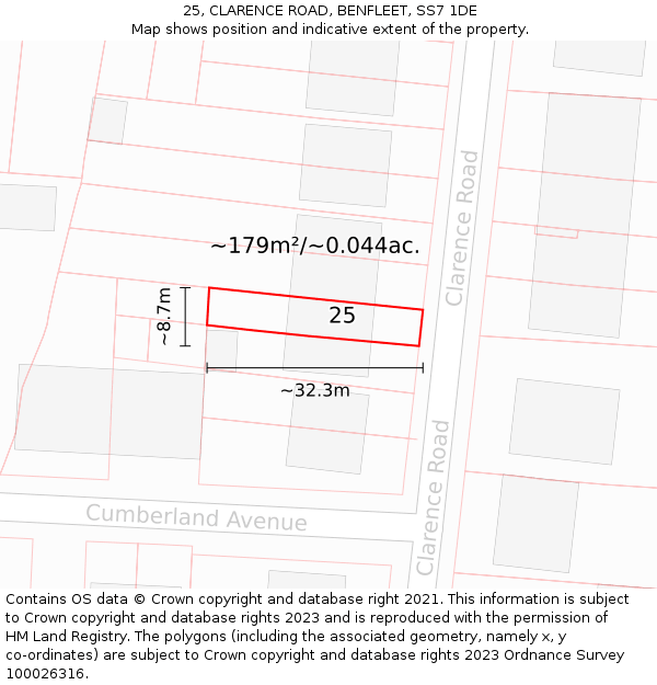 25, CLARENCE ROAD, BENFLEET, SS7 1DE: Plot and title map