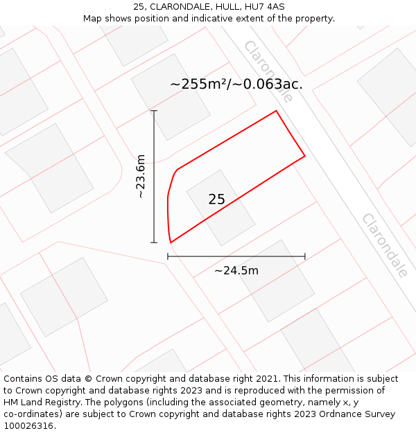 25, CLARONDALE, HULL, HU7 4AS: Plot and title map
