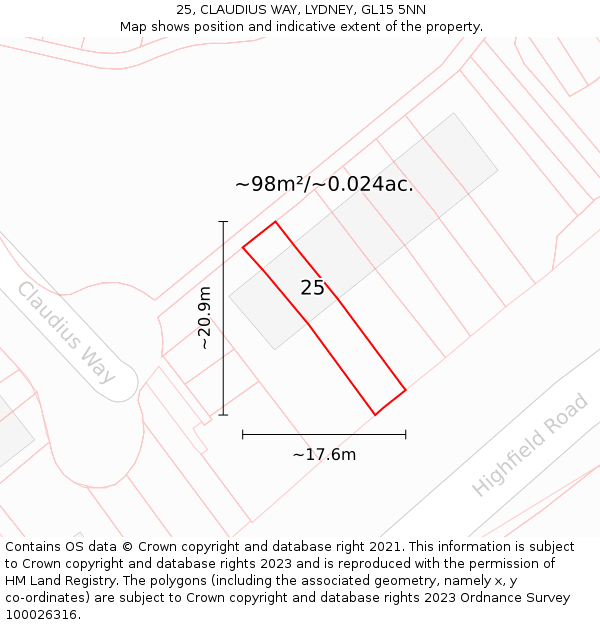 25, CLAUDIUS WAY, LYDNEY, GL15 5NN: Plot and title map