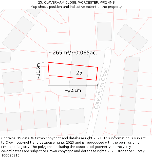 25, CLAVERHAM CLOSE, WORCESTER, WR2 4NB: Plot and title map