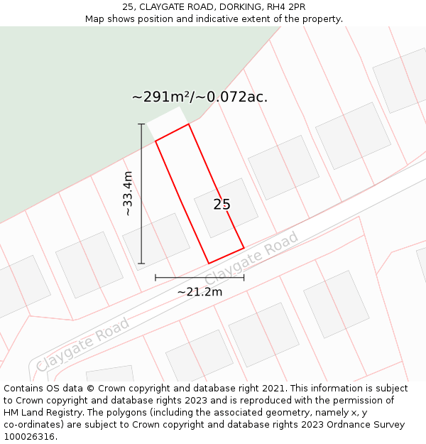 25, CLAYGATE ROAD, DORKING, RH4 2PR: Plot and title map