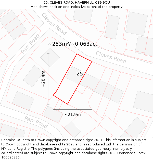 25, CLEVES ROAD, HAVERHILL, CB9 9QU: Plot and title map