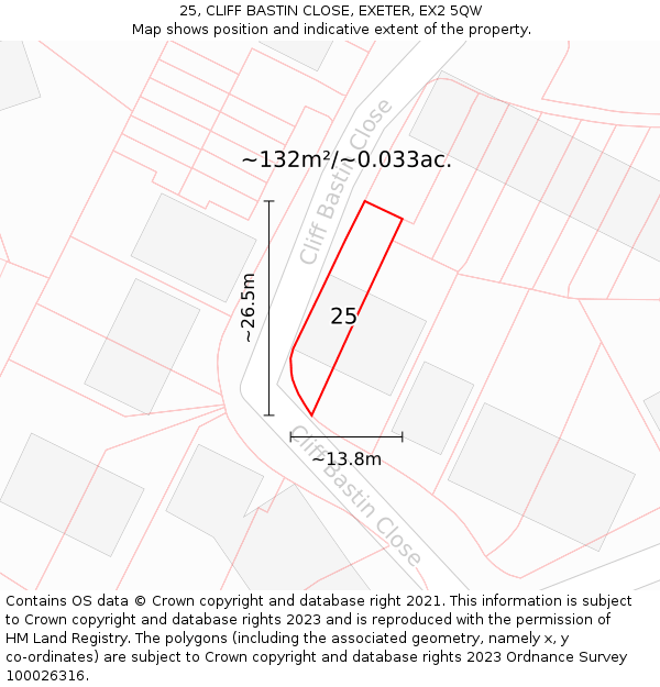 25, CLIFF BASTIN CLOSE, EXETER, EX2 5QW: Plot and title map