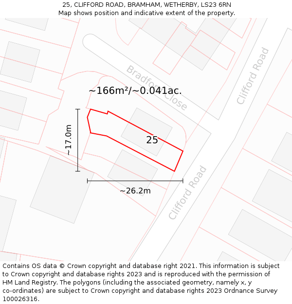 25, CLIFFORD ROAD, BRAMHAM, WETHERBY, LS23 6RN: Plot and title map