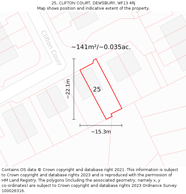 25, CLIFTON COURT, DEWSBURY, WF13 4RJ: Plot and title map