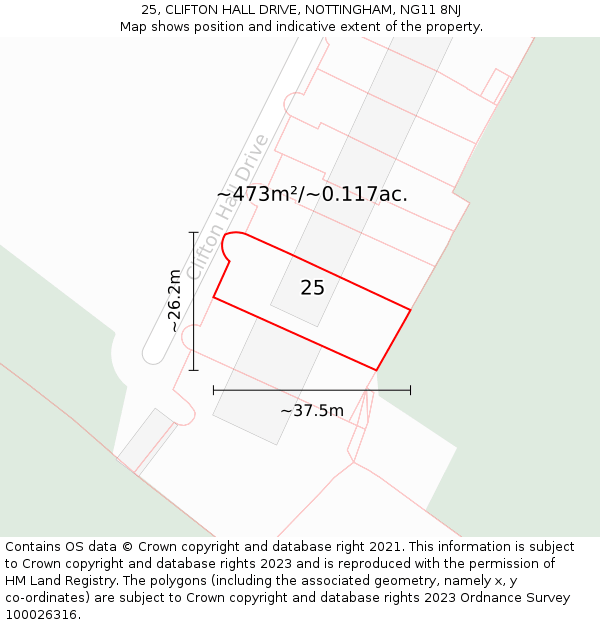 25, CLIFTON HALL DRIVE, NOTTINGHAM, NG11 8NJ: Plot and title map
