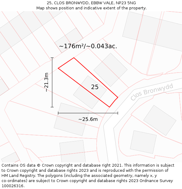 25, CLOS BRONWYDD, EBBW VALE, NP23 5NG: Plot and title map