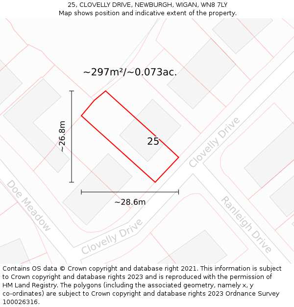 25, CLOVELLY DRIVE, NEWBURGH, WIGAN, WN8 7LY: Plot and title map