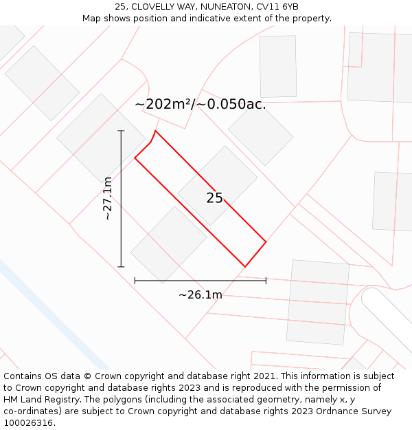 25, CLOVELLY WAY, NUNEATON, CV11 6YB: Plot and title map