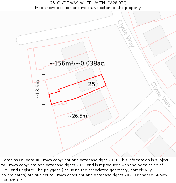 25, CLYDE WAY, WHITEHAVEN, CA28 9BQ: Plot and title map