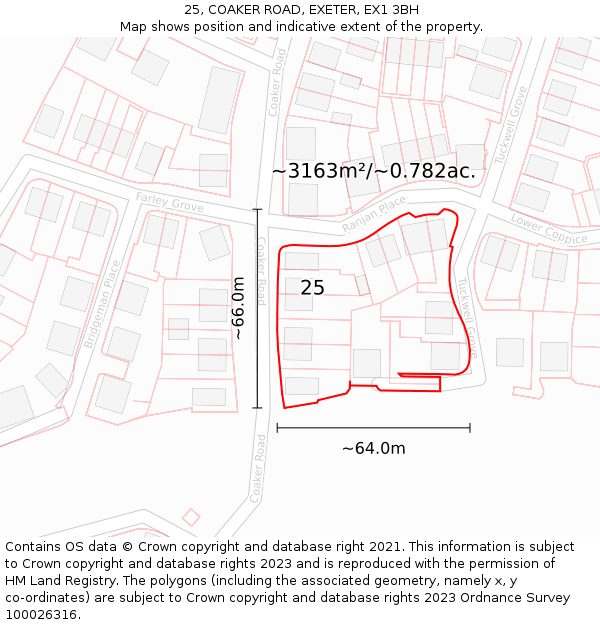 25, COAKER ROAD, EXETER, EX1 3BH: Plot and title map