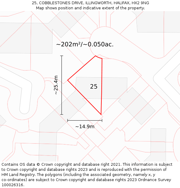 25, COBBLESTONES DRIVE, ILLINGWORTH, HALIFAX, HX2 9NG: Plot and title map