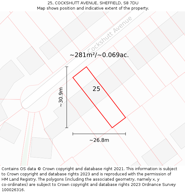 25, COCKSHUTT AVENUE, SHEFFIELD, S8 7DU: Plot and title map