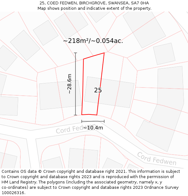 25, COED FEDWEN, BIRCHGROVE, SWANSEA, SA7 0HA: Plot and title map