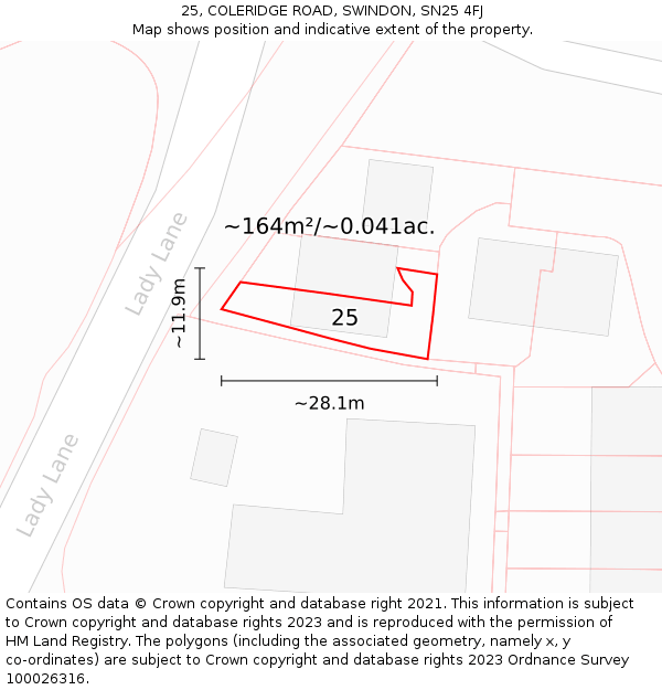 25, COLERIDGE ROAD, SWINDON, SN25 4FJ: Plot and title map