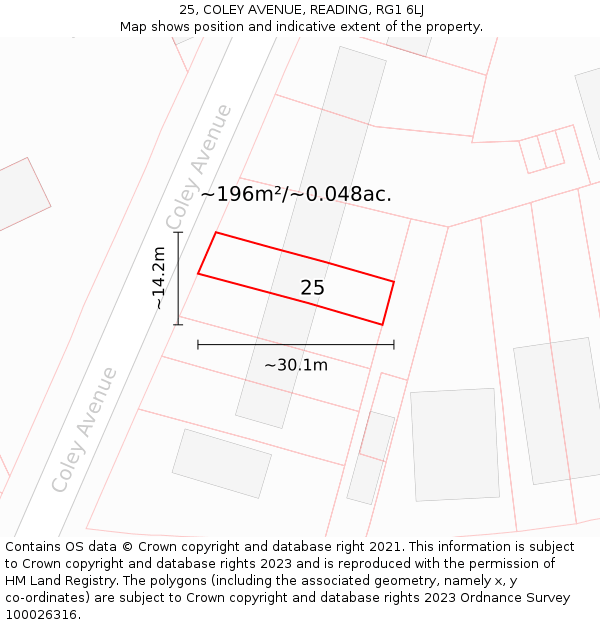 25, COLEY AVENUE, READING, RG1 6LJ: Plot and title map