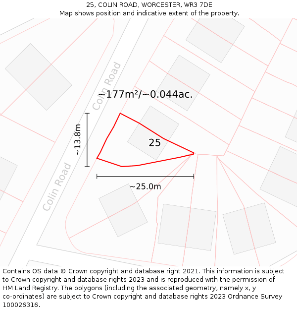 25, COLIN ROAD, WORCESTER, WR3 7DE: Plot and title map