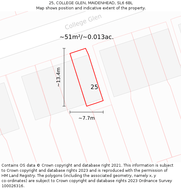 25, COLLEGE GLEN, MAIDENHEAD, SL6 6BL: Plot and title map