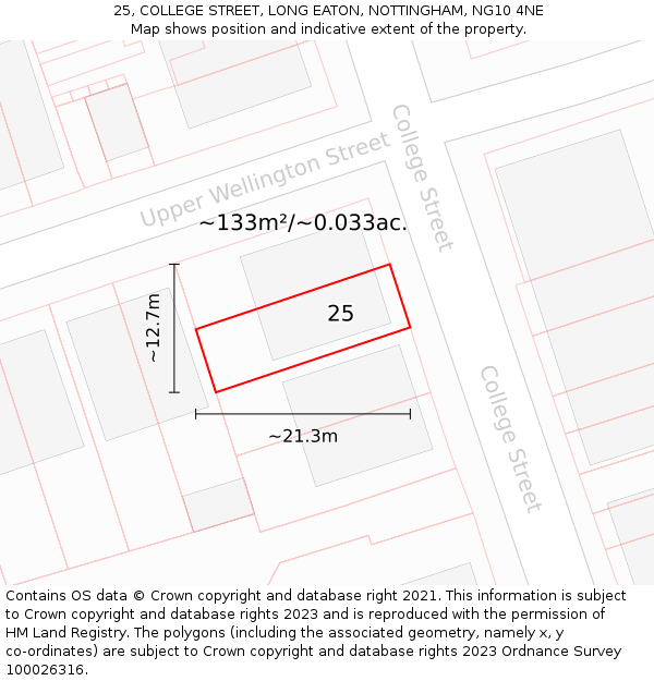 25, COLLEGE STREET, LONG EATON, NOTTINGHAM, NG10 4NE: Plot and title map