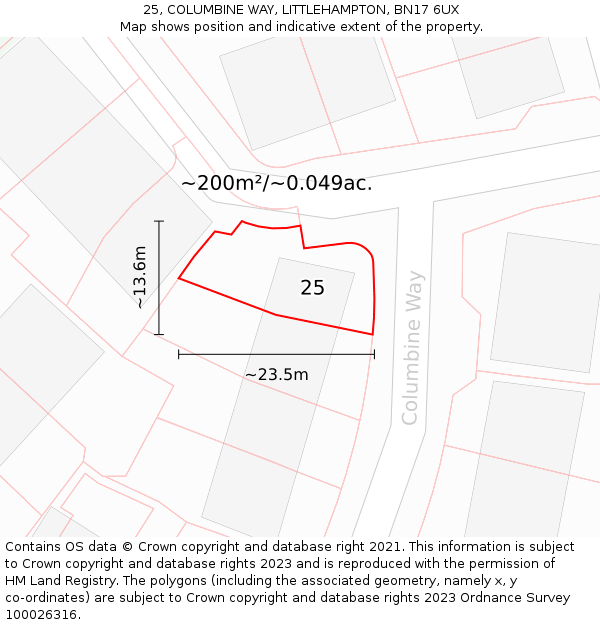 25, COLUMBINE WAY, LITTLEHAMPTON, BN17 6UX: Plot and title map