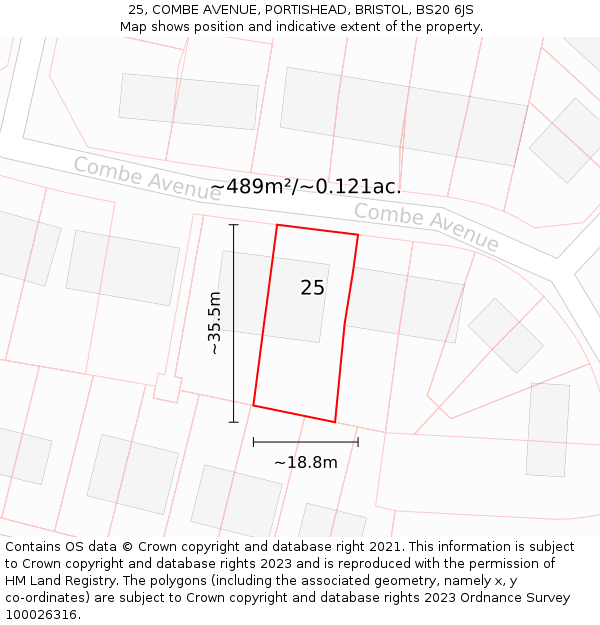 25, COMBE AVENUE, PORTISHEAD, BRISTOL, BS20 6JS: Plot and title map