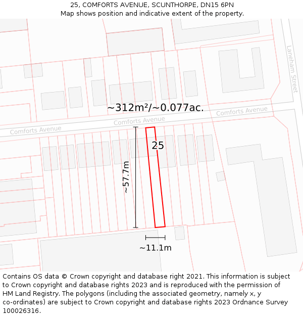 25, COMFORTS AVENUE, SCUNTHORPE, DN15 6PN: Plot and title map