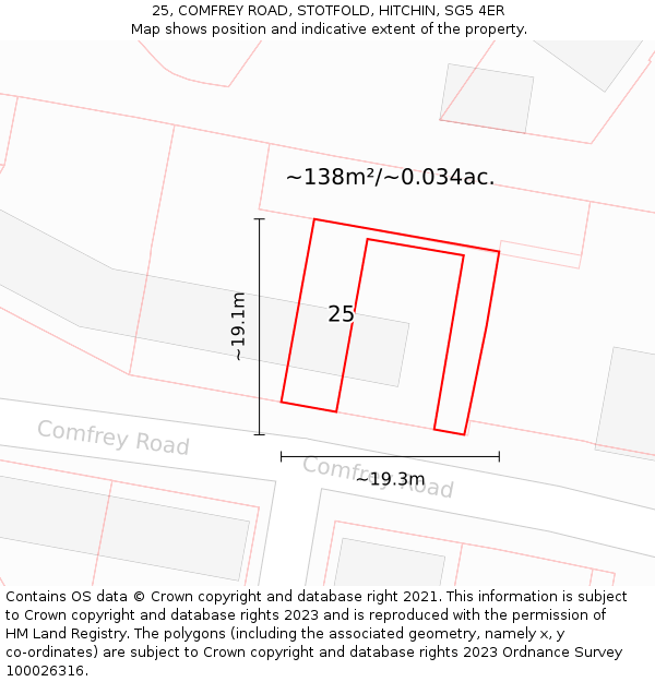 25, COMFREY ROAD, STOTFOLD, HITCHIN, SG5 4ER: Plot and title map