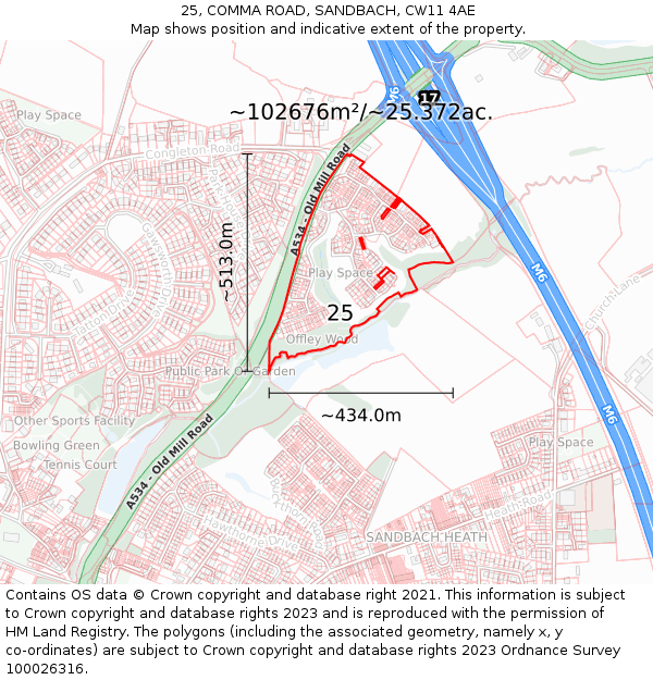 25, COMMA ROAD, SANDBACH, CW11 4AE: Plot and title map