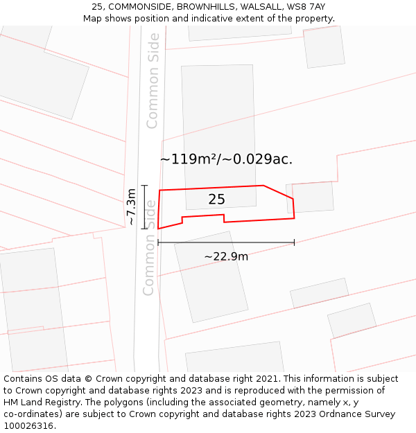 25, COMMONSIDE, BROWNHILLS, WALSALL, WS8 7AY: Plot and title map