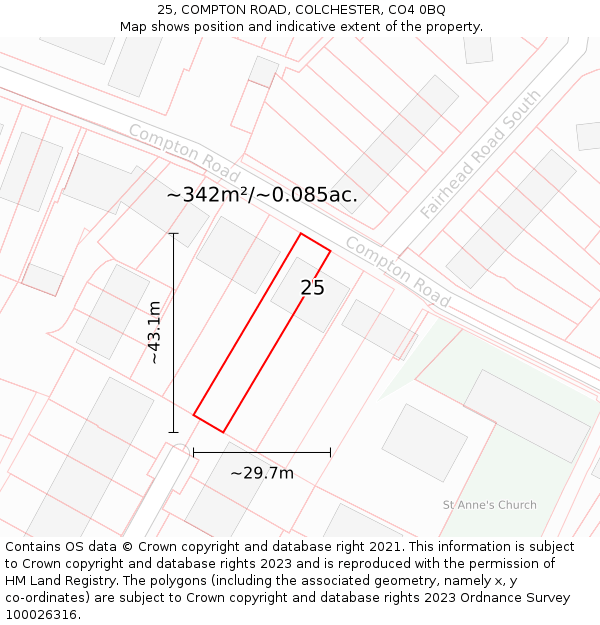 25, COMPTON ROAD, COLCHESTER, CO4 0BQ: Plot and title map