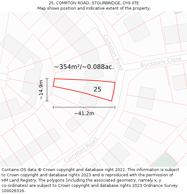 25, COMPTON ROAD, STOURBRIDGE, DY9 0TE: Plot and title map