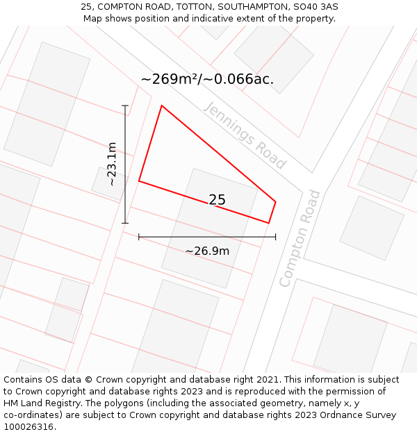 25, COMPTON ROAD, TOTTON, SOUTHAMPTON, SO40 3AS: Plot and title map
