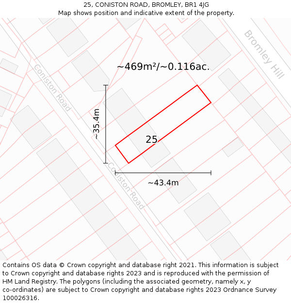 25, CONISTON ROAD, BROMLEY, BR1 4JG: Plot and title map