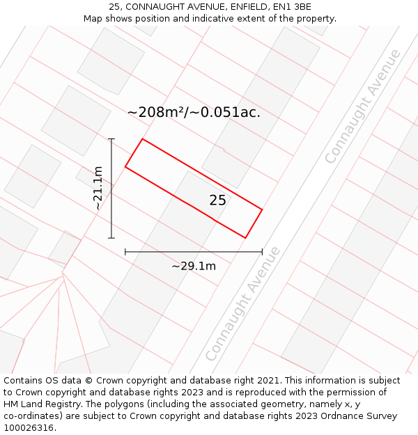 25, CONNAUGHT AVENUE, ENFIELD, EN1 3BE: Plot and title map